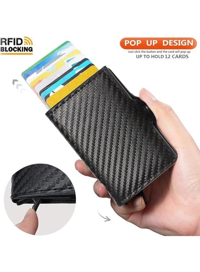 Card Holder, Men Credit Card Holder, Slim Card Case Front Pocket Anti-theft-RFID Auto Pop up Travel Thin Wallets for Men, Carbon Fiber Black( Hold 12-14 Cards), Minimalist